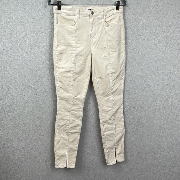 NWT L’Agence Jyothi Velvet Skinny Jeans Champagne Cream Crop Split Hem Sz 28 - Picture 2 of 15